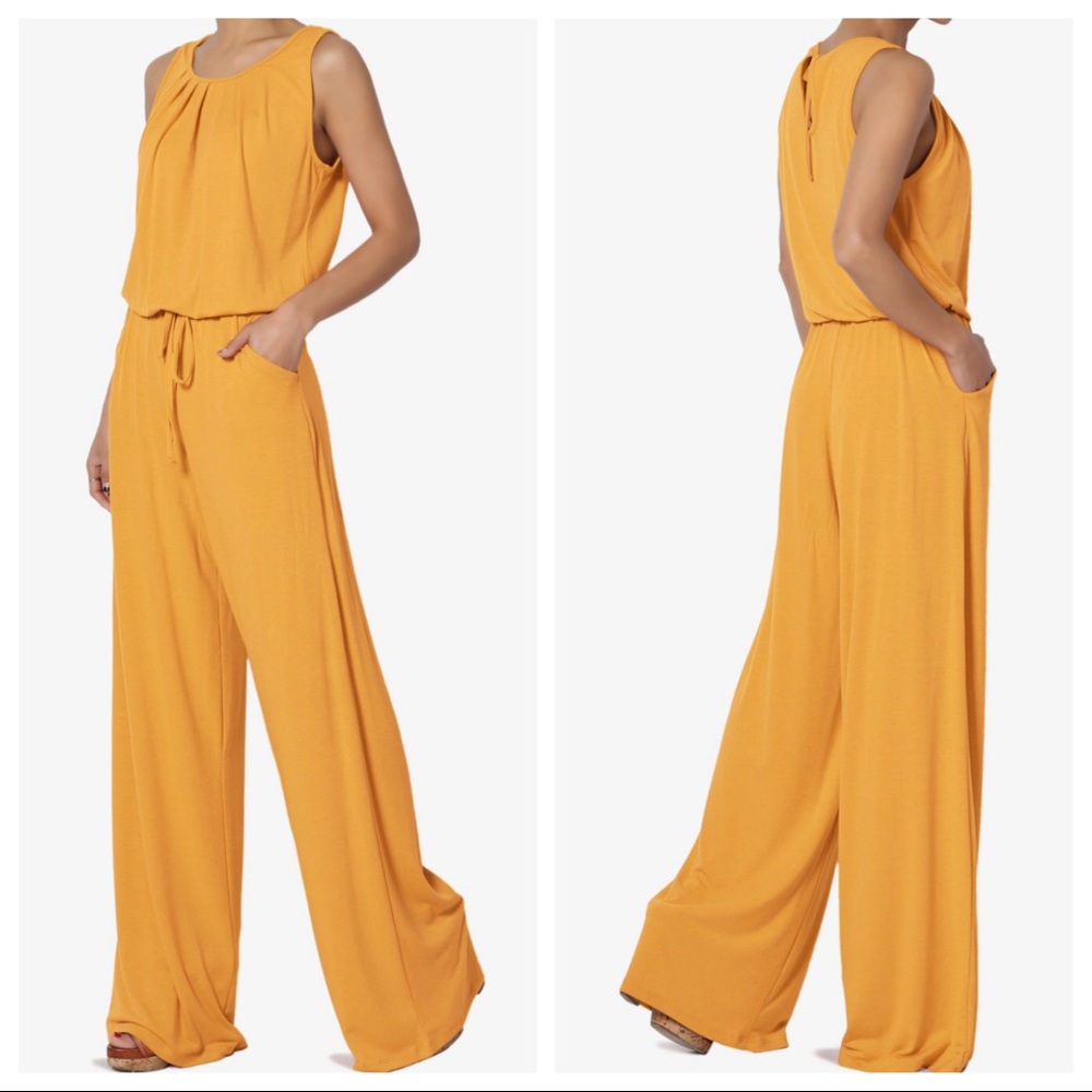 Fabulous yellow wide leg sleeveless jumpsuit with pockets - Picture 3 of 4